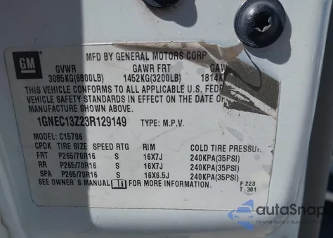 2003 Chevrolet Tahoe Lt z USA, uszkodzony, nr VIN 1GNEC13Z23R129149